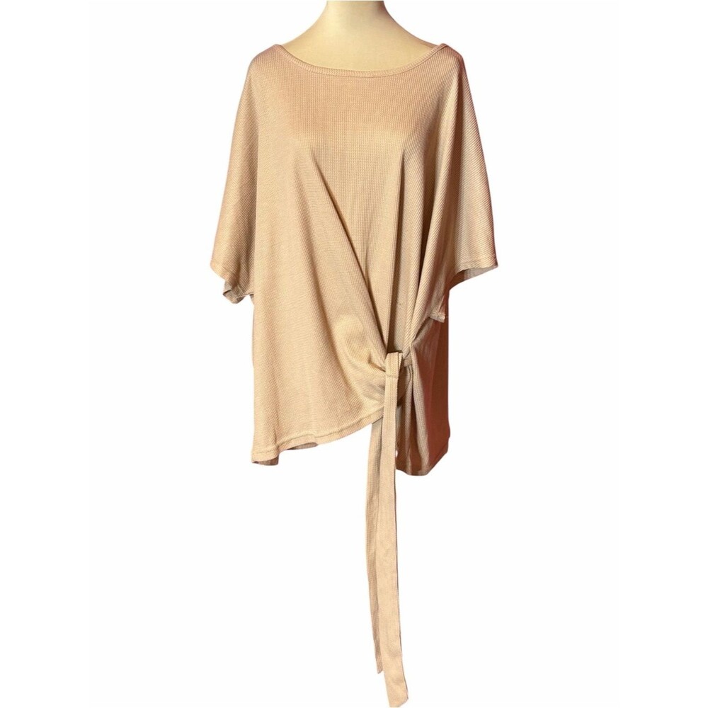 Lioness Curve Plus Size 4X Beige Waffle Knit Tie Front Top Oversized Boho